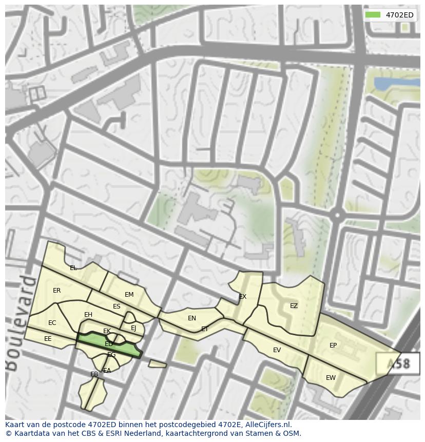 Afbeelding van het postcodegebied 4702 ED op de kaart.