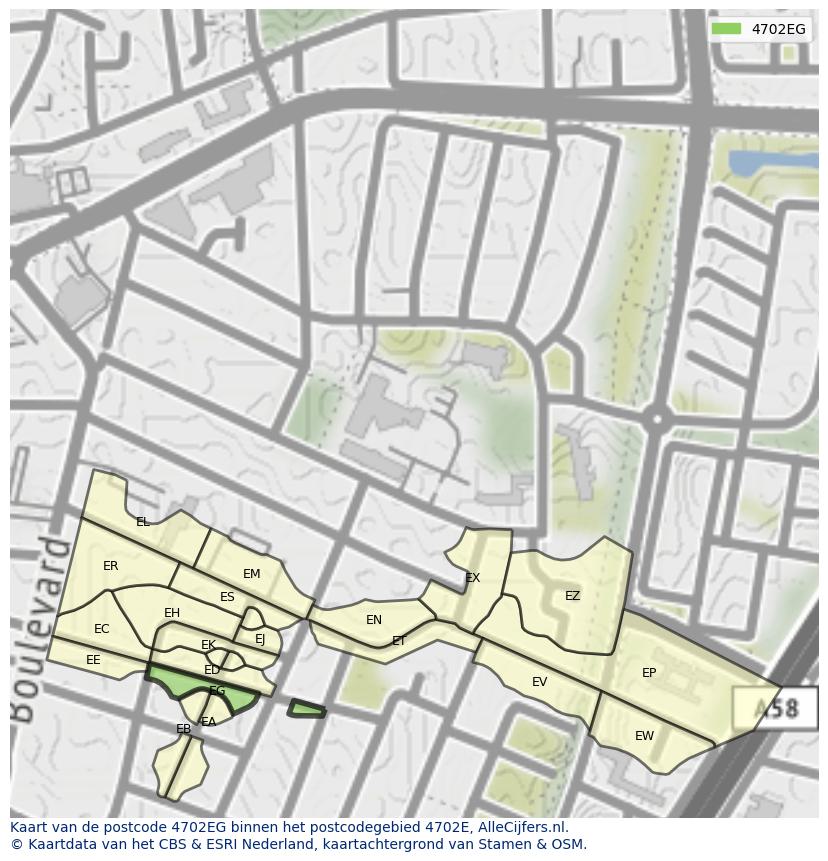 Afbeelding van het postcodegebied 4702 EG op de kaart.