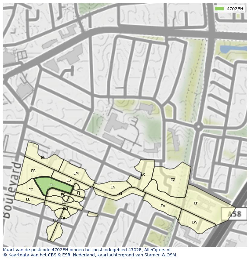 Afbeelding van het postcodegebied 4702 EH op de kaart.