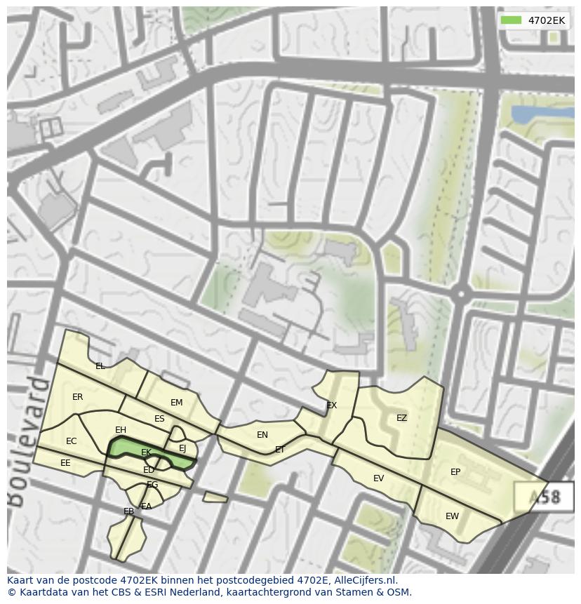 Afbeelding van het postcodegebied 4702 EK op de kaart.