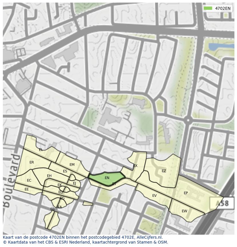 Afbeelding van het postcodegebied 4702 EN op de kaart.