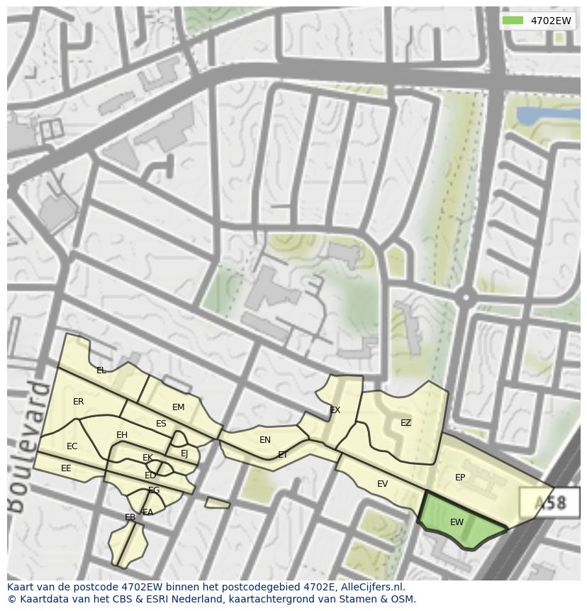 Afbeelding van het postcodegebied 4702 EW op de kaart.