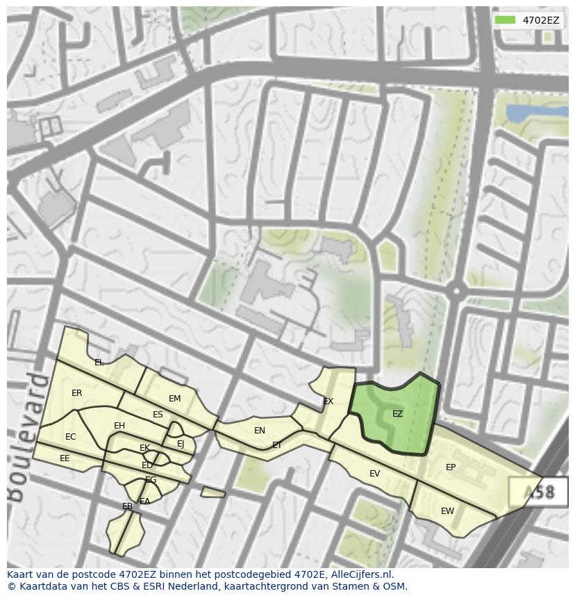 Afbeelding van het postcodegebied 4702 EZ op de kaart.