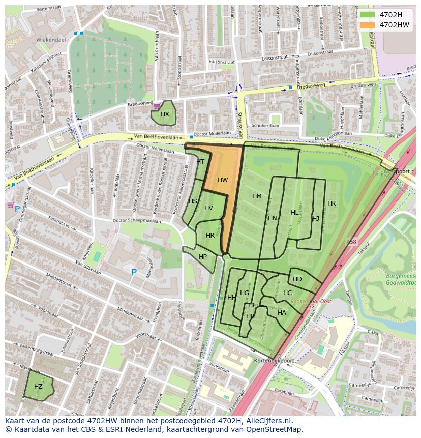Afbeelding van het postcodegebied 4702 HW op de kaart.