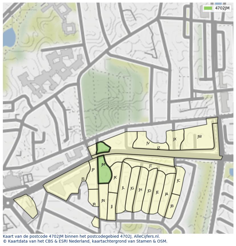 Afbeelding van het postcodegebied 4702 JM op de kaart.