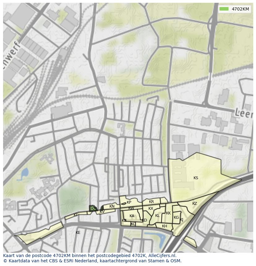 Afbeelding van het postcodegebied 4702 KM op de kaart.