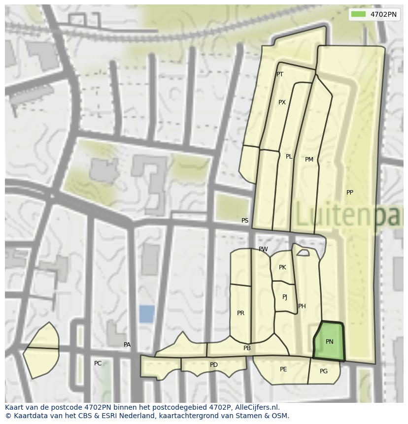 Afbeelding van het postcodegebied 4702 PN op de kaart.