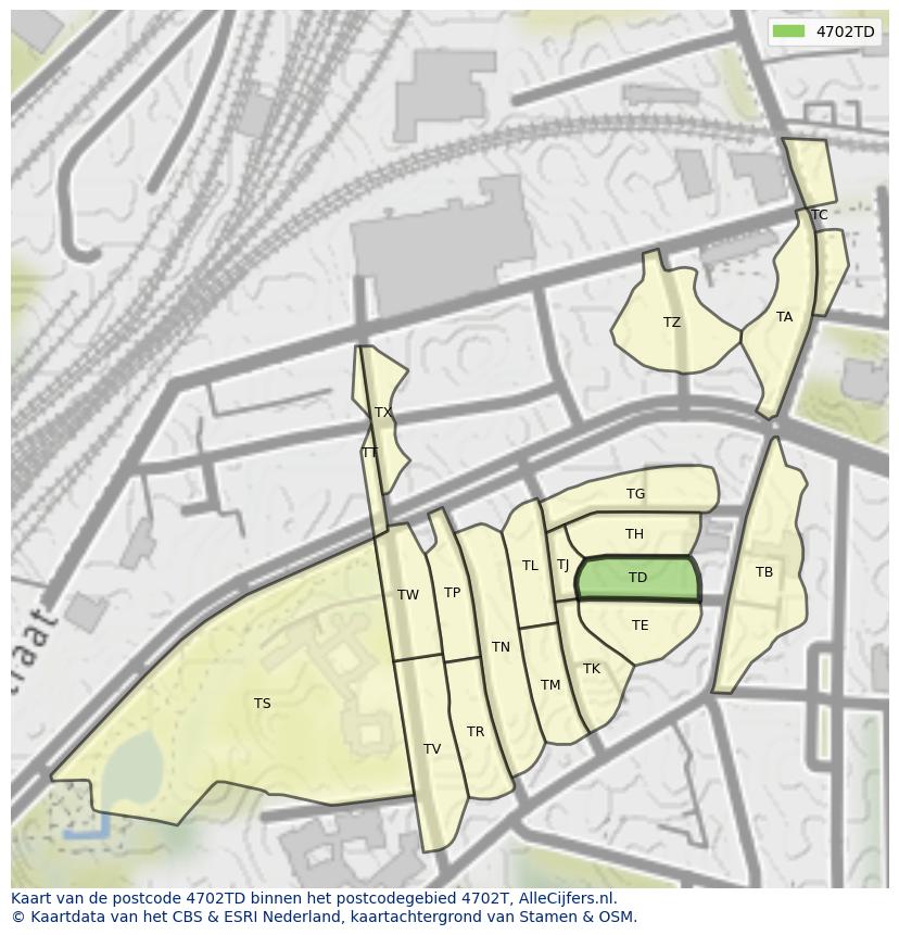 Afbeelding van het postcodegebied 4702 TD op de kaart.