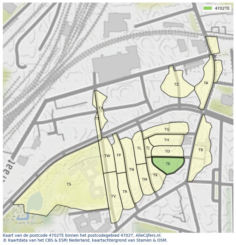 Afbeelding van het postcodegebied 4702 TE op de kaart.