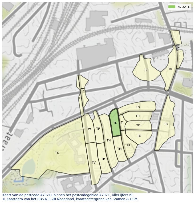 Afbeelding van het postcodegebied 4702 TL op de kaart.