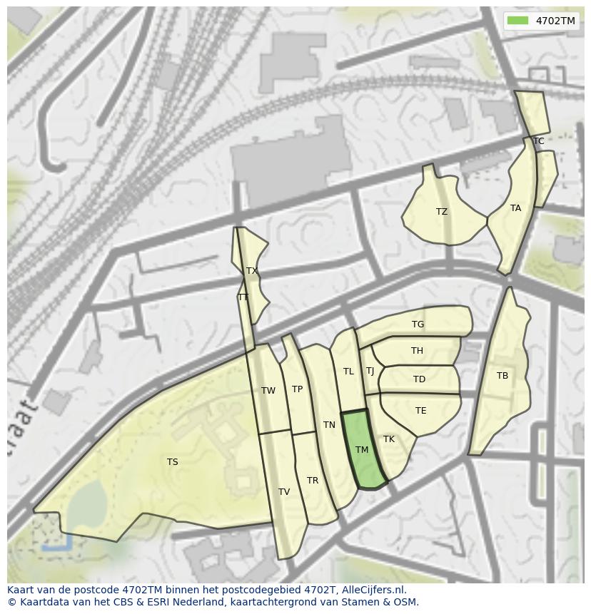 Afbeelding van het postcodegebied 4702 TM op de kaart.