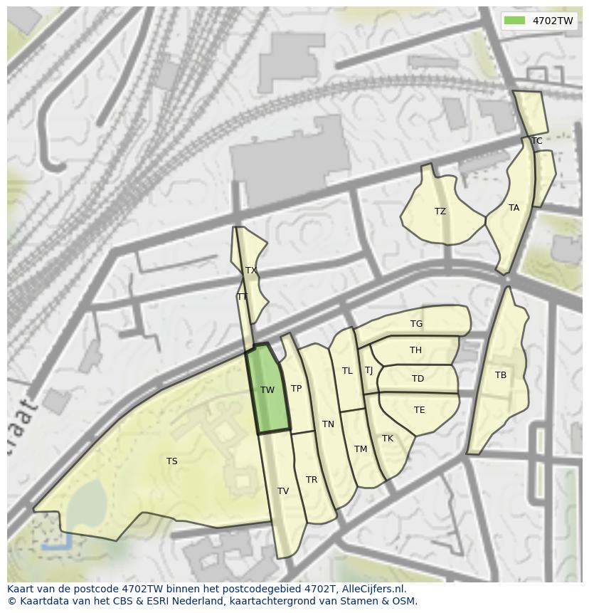 Afbeelding van het postcodegebied 4702 TW op de kaart.
