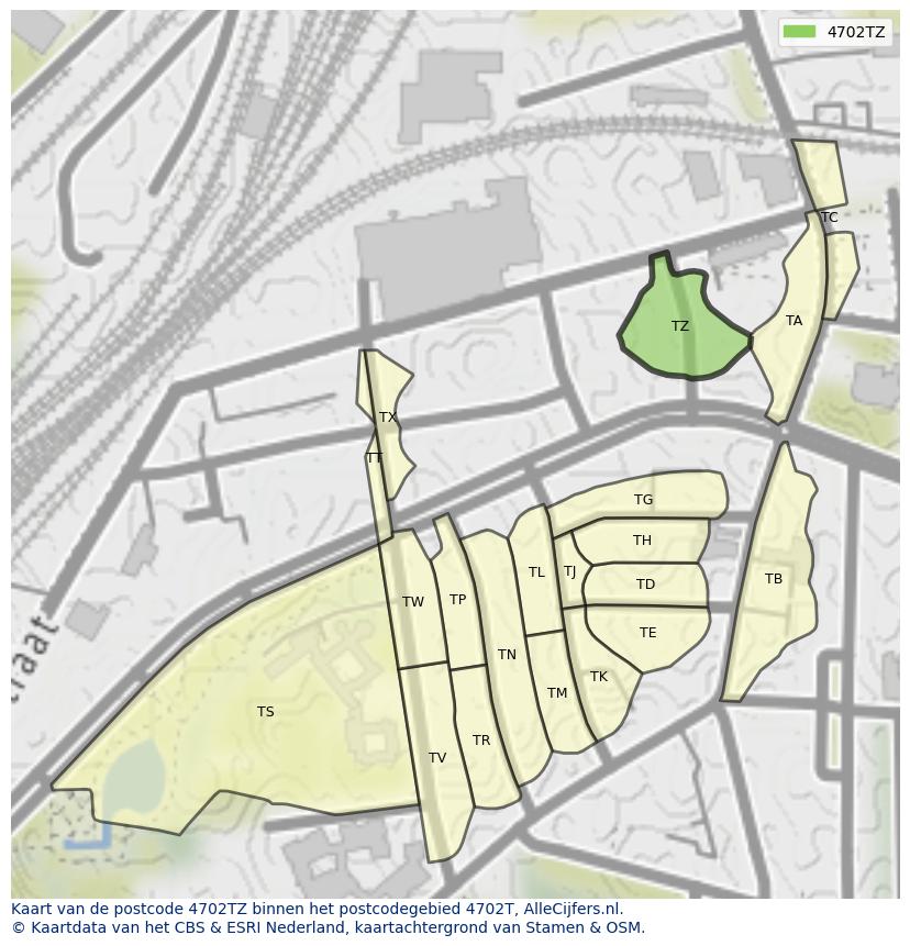 Afbeelding van het postcodegebied 4702 TZ op de kaart.