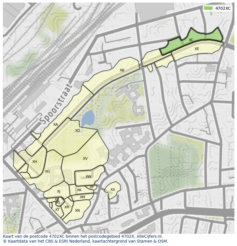 Afbeelding van het postcodegebied 4702 XC op de kaart.