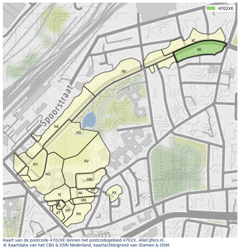 Afbeelding van het postcodegebied 4702 XE op de kaart.