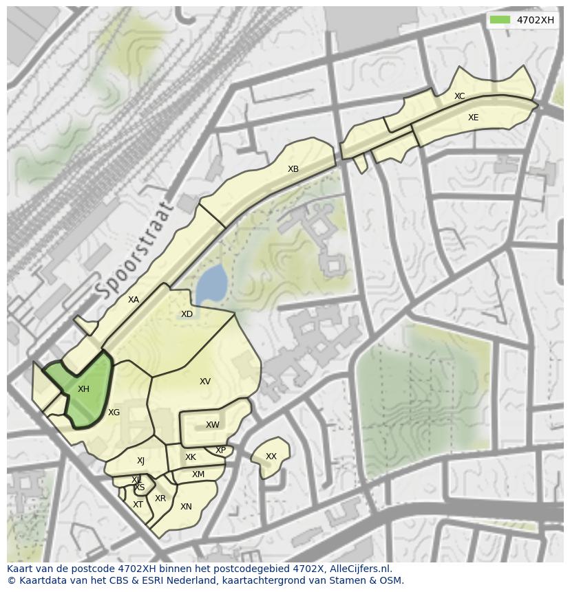 Afbeelding van het postcodegebied 4702 XH op de kaart.