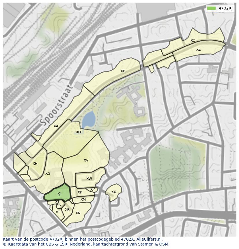 Afbeelding van het postcodegebied 4702 XJ op de kaart.