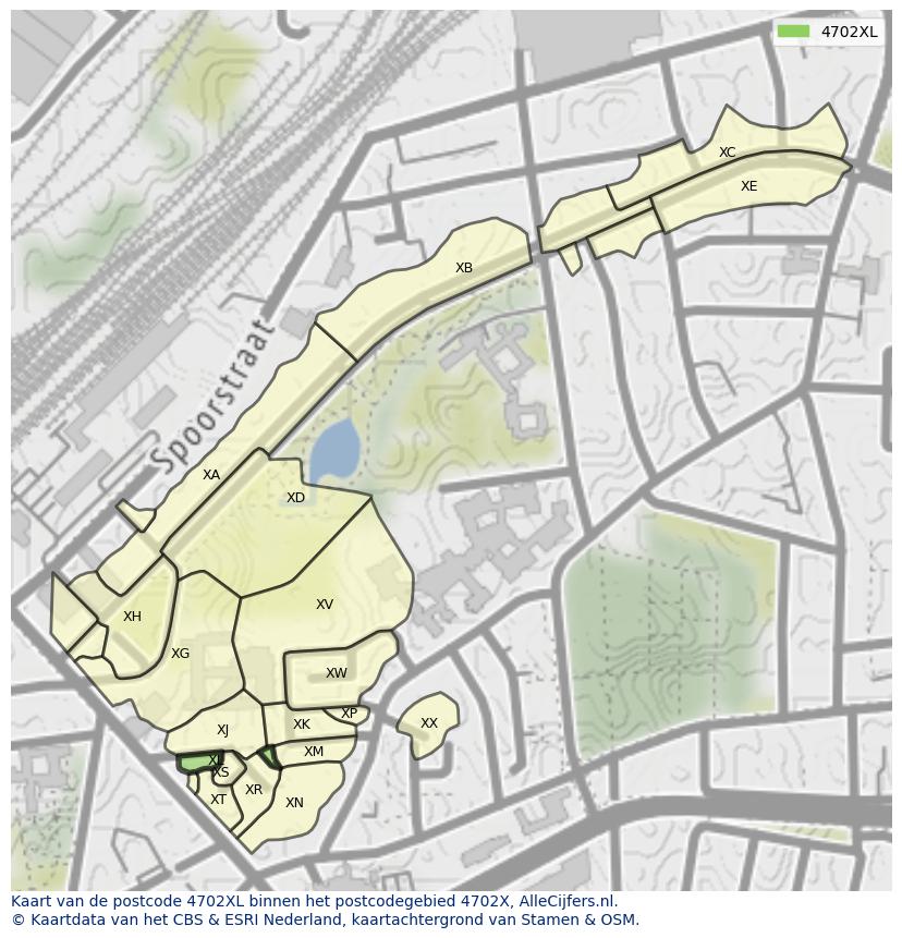 Afbeelding van het postcodegebied 4702 XL op de kaart.