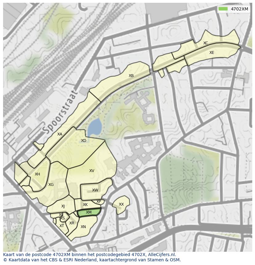 Afbeelding van het postcodegebied 4702 XM op de kaart.