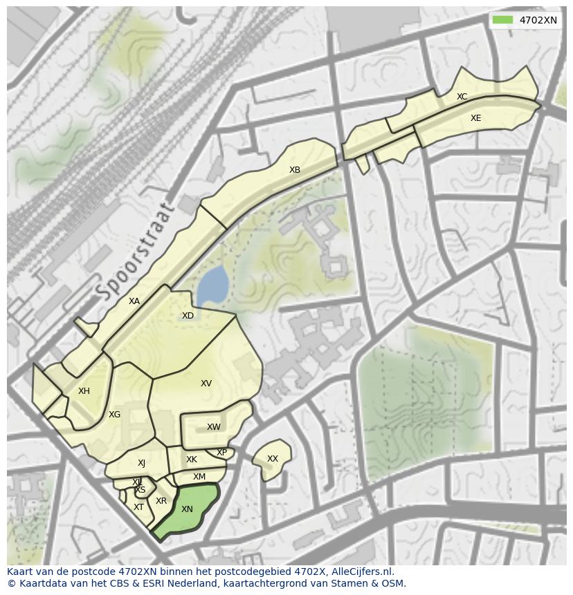 Afbeelding van het postcodegebied 4702 XN op de kaart.
