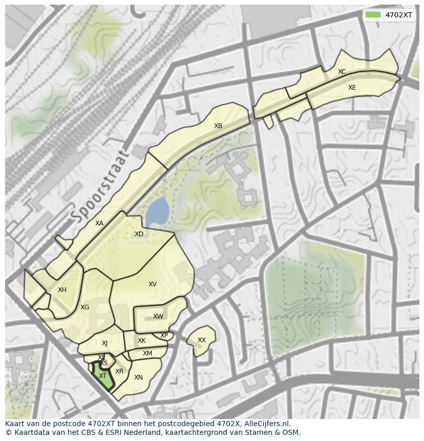 Afbeelding van het postcodegebied 4702 XT op de kaart.