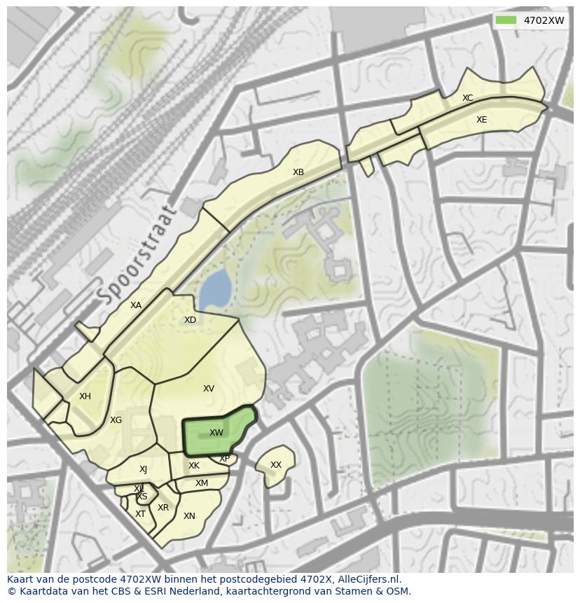 Afbeelding van het postcodegebied 4702 XW op de kaart.