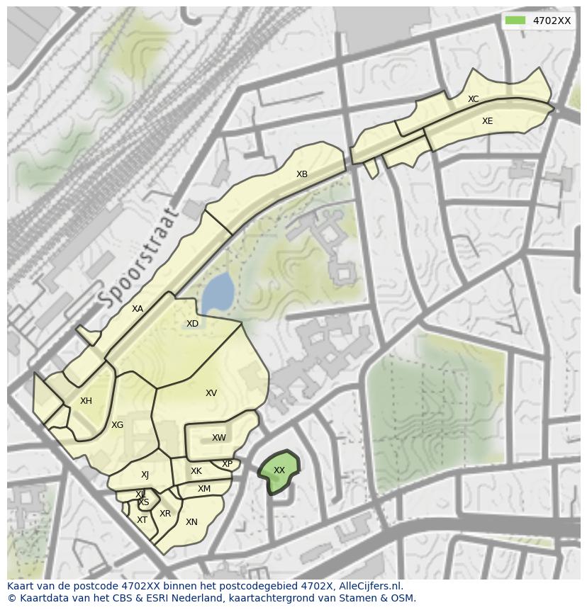 Afbeelding van het postcodegebied 4702 XX op de kaart.