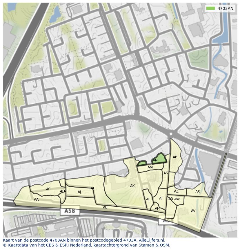 Afbeelding van het postcodegebied 4703 AN op de kaart.