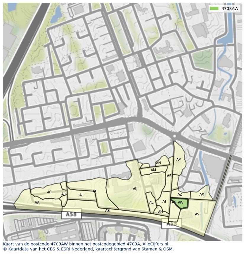 Afbeelding van het postcodegebied 4703 AW op de kaart.
