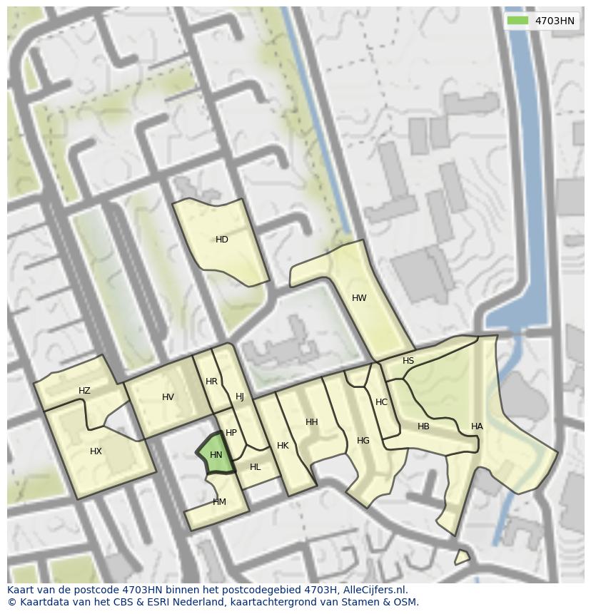 Afbeelding van het postcodegebied 4703 HN op de kaart.
