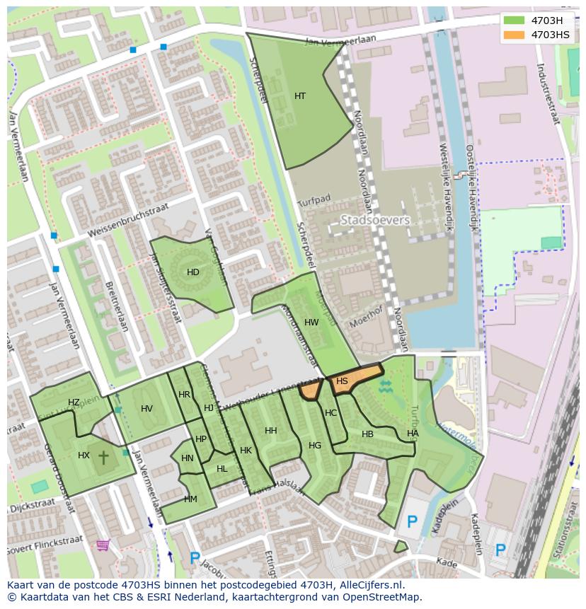 Afbeelding van het postcodegebied 4703 HS op de kaart.
