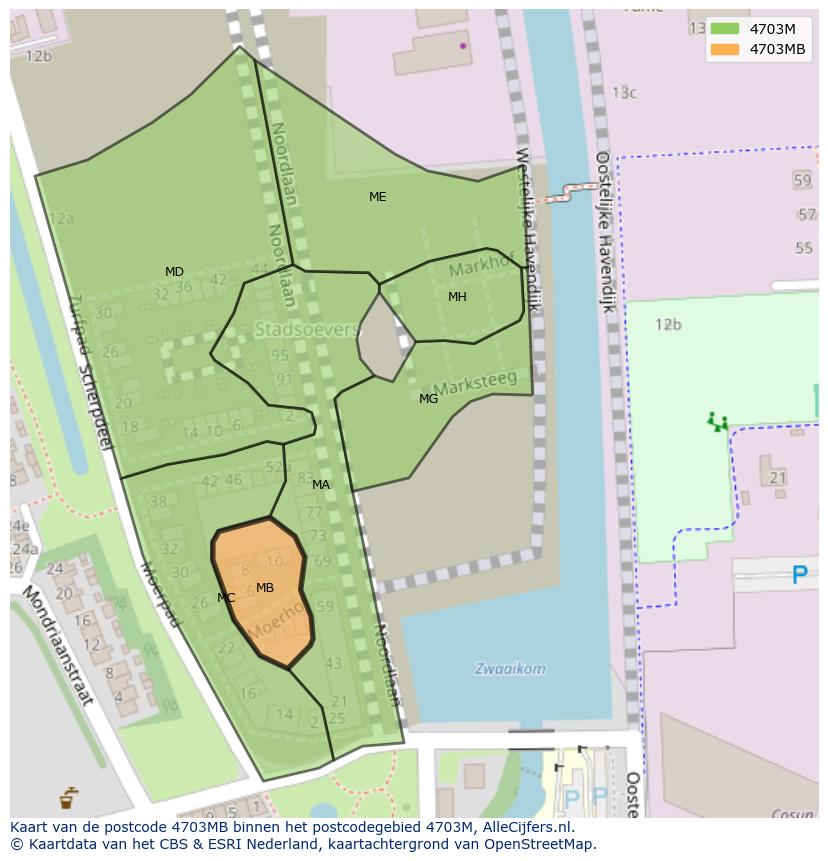Afbeelding van het postcodegebied 4703 MB op de kaart.