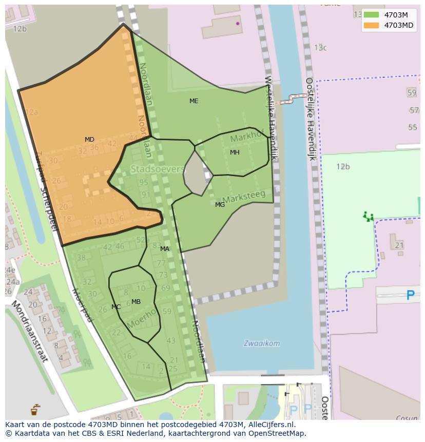 Afbeelding van het postcodegebied 4703 MD op de kaart.