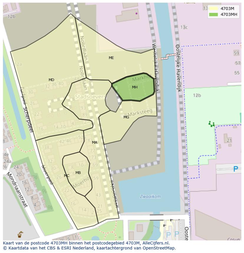 Afbeelding van het postcodegebied 4703 MH op de kaart.