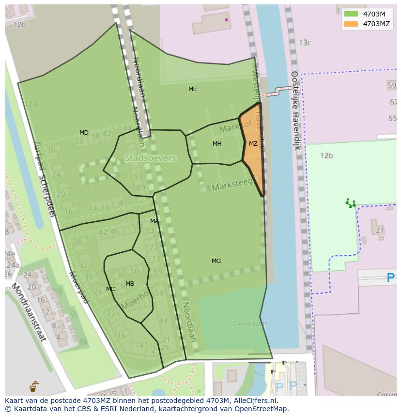 Afbeelding van het postcodegebied 4703 MZ op de kaart.