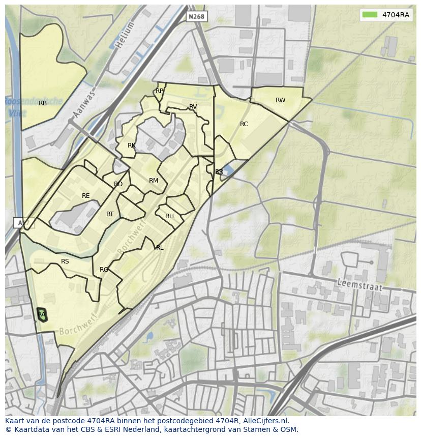 Afbeelding van het postcodegebied 4704 RA op de kaart.