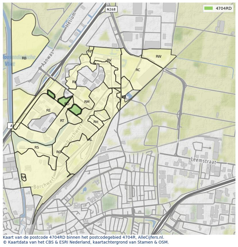 Afbeelding van het postcodegebied 4704 RD op de kaart.