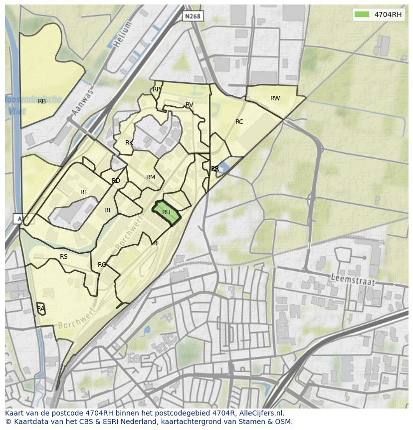 Afbeelding van het postcodegebied 4704 RH op de kaart.