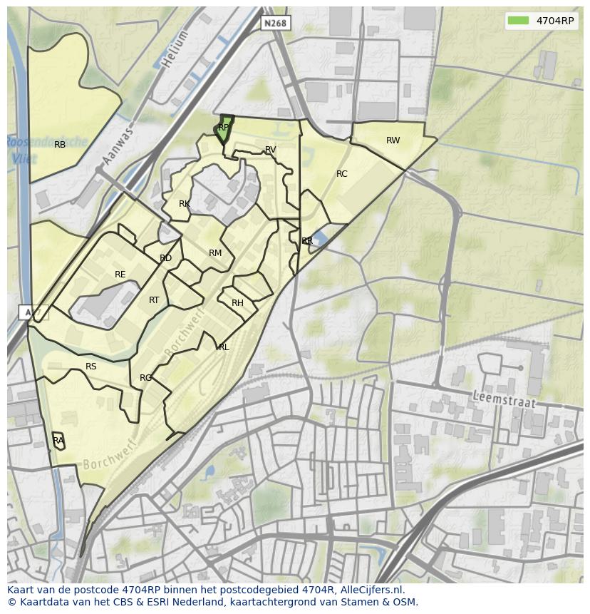 Afbeelding van het postcodegebied 4704 RP op de kaart.