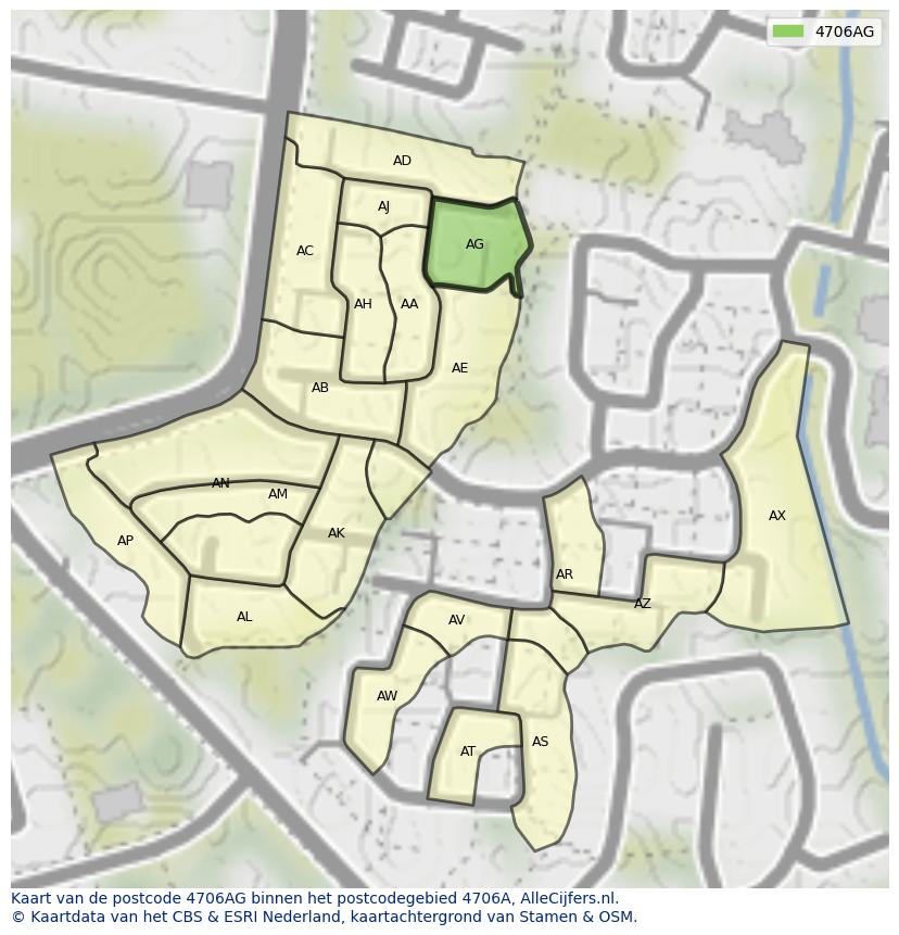 Afbeelding van het postcodegebied 4706 AG op de kaart.