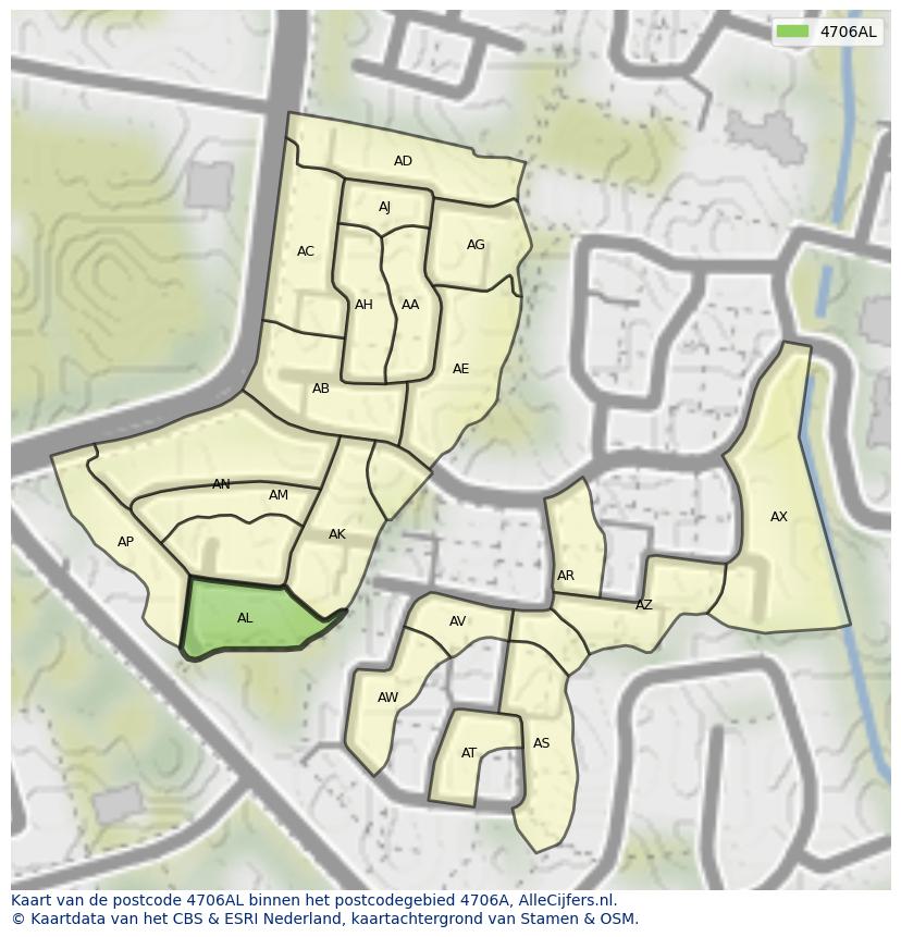 Afbeelding van het postcodegebied 4706 AL op de kaart.