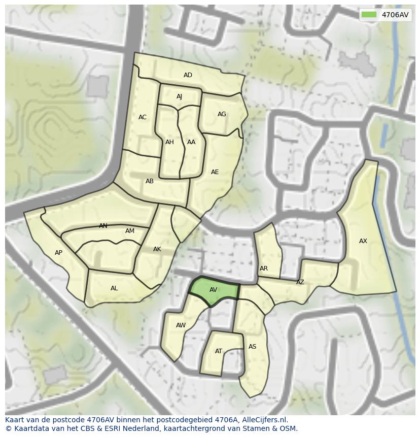 Afbeelding van het postcodegebied 4706 AV op de kaart.