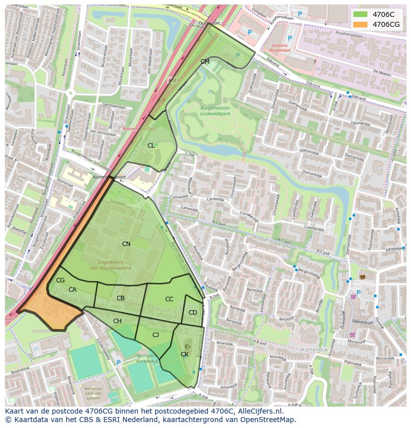 Afbeelding van het postcodegebied 4706 CG op de kaart.