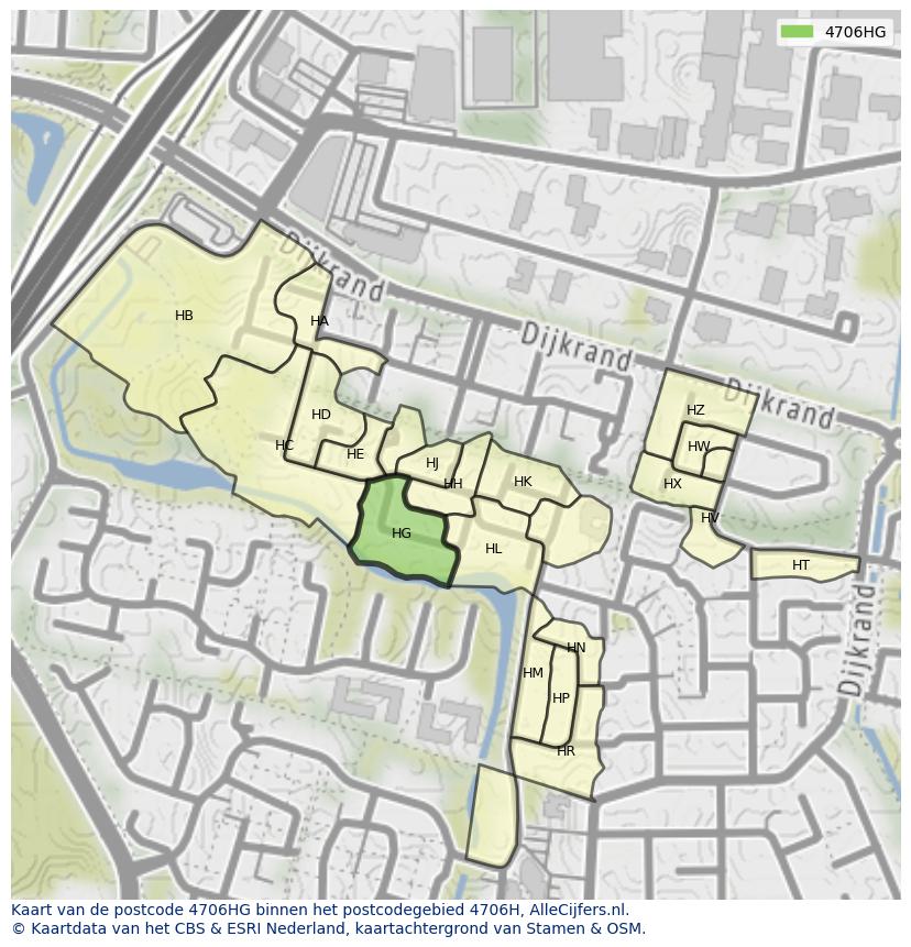 Afbeelding van het postcodegebied 4706 HG op de kaart.