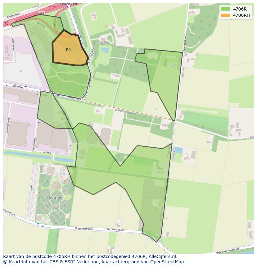 Afbeelding van het postcodegebied 4706 RH op de kaart.