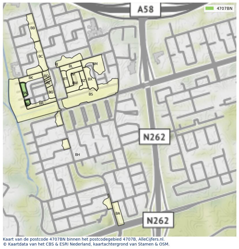 Afbeelding van het postcodegebied 4707 BN op de kaart.
