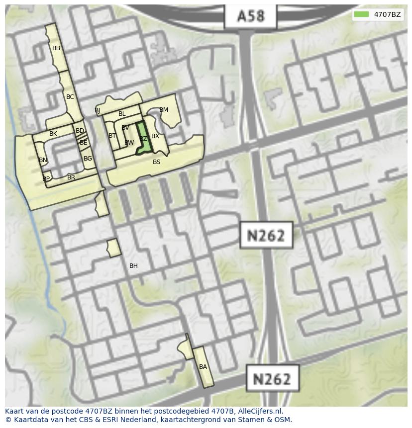 Afbeelding van het postcodegebied 4707 BZ op de kaart.