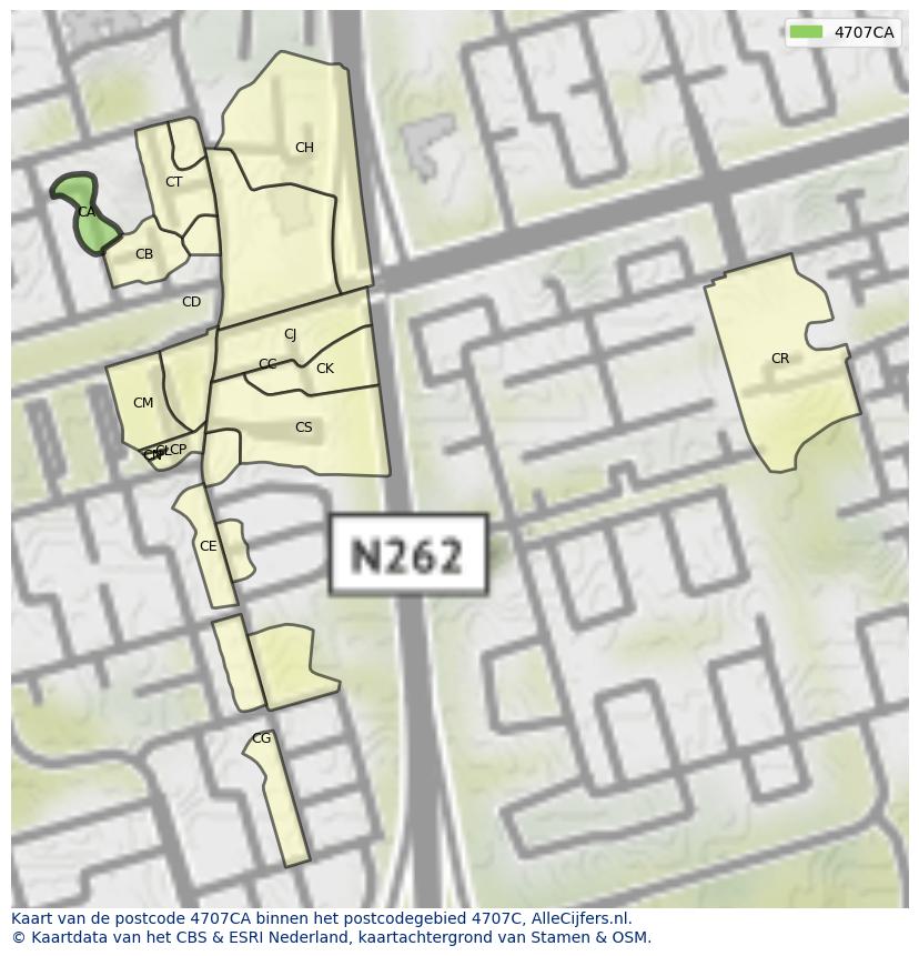 Afbeelding van het postcodegebied 4707 CA op de kaart.