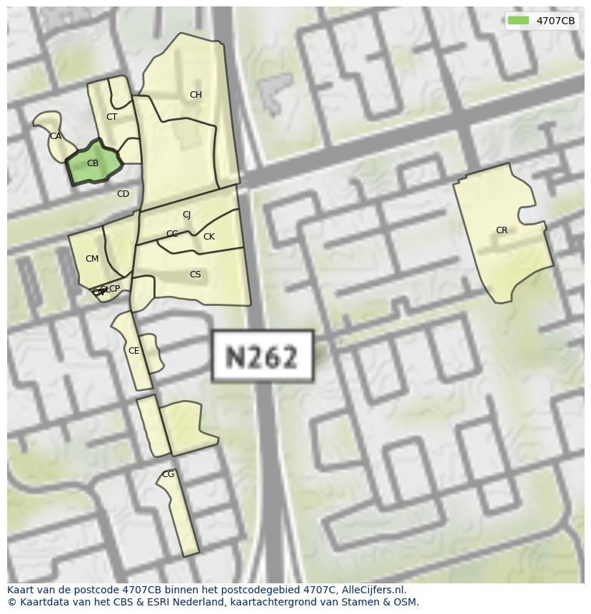 Afbeelding van het postcodegebied 4707 CB op de kaart.