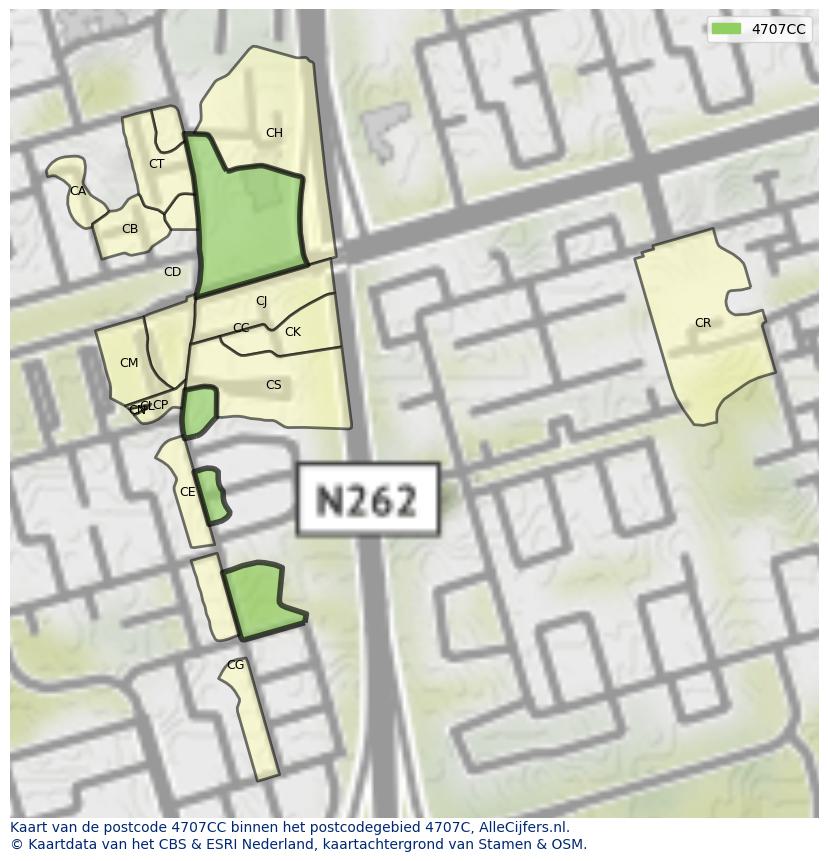 Afbeelding van het postcodegebied 4707 CC op de kaart.